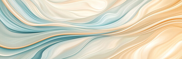 abstract background, teal and beige swirling waves,  soft gradient effect, fluid lines,banner, poster, presentation.