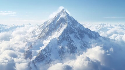 Snowy Peak Piercing Clouds, aerial view, mountain landscape, winter wonderland, mountain peak, cloudscape, snow capped