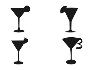 Cocktail icon set. Alcoholic cocktails icons, Martini cocktail with umbrella and olive in classic glass. Cocktail icon symbol vector in flat style. vector illustration on white background.