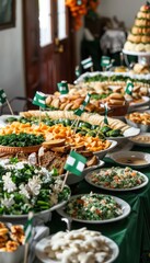 St. Patrick's Day Buffet with Irish Flags: Festive Green Salads, Irish Soda Bread, and Shamrock Desserts