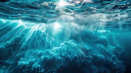 Exploring the mesmerizing beauty of the aphotic zone beneath ocean waves highlighting unique light and water patterns