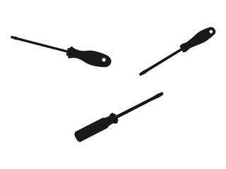 Slotted common blade screwdriver flat vector icon for apps and websites. Vector illustration of black silhouette of a screwdriver. screwdriver pliers icon. vector illustration on white background.