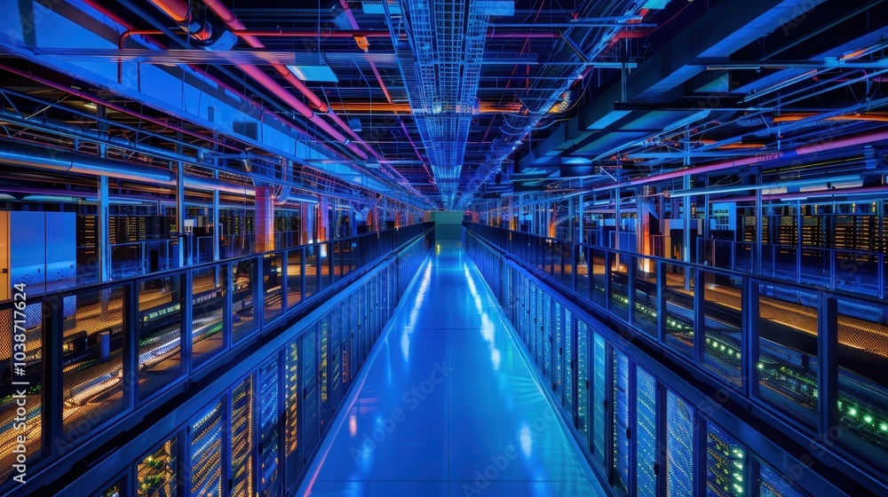 Aufkleber glowing server racks in high-tech data center