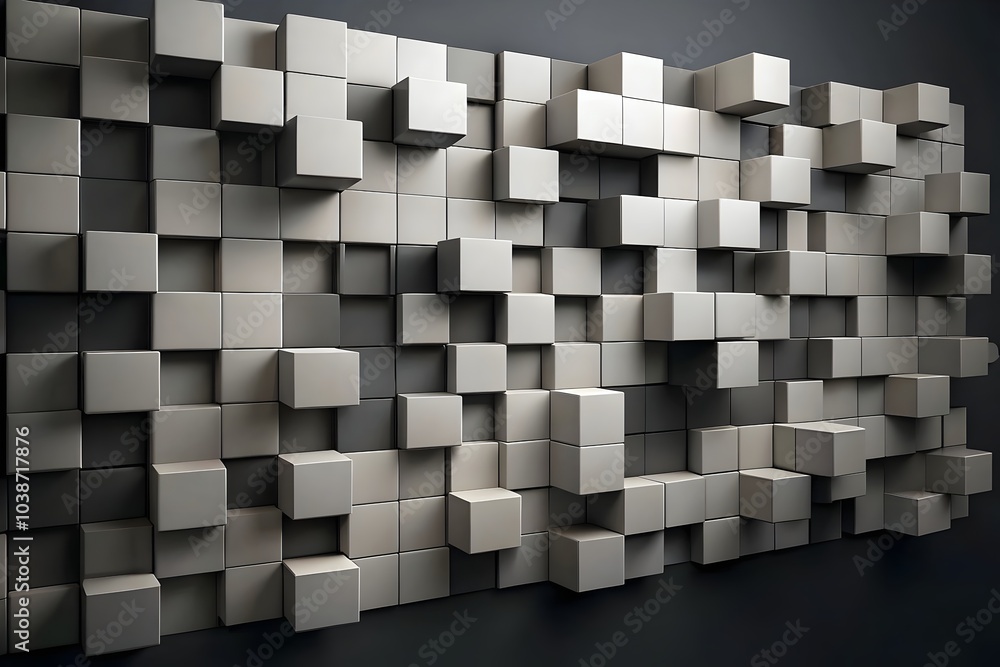 Poster contemporary wall design featuring multi-dimensional cubes interacting depth texture patterns