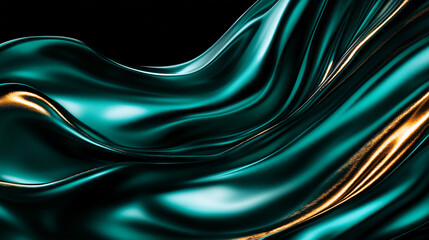 A teal and gold fabric drapes over a dark background, creating a luxurious and elegant display. Abstract art illustration
