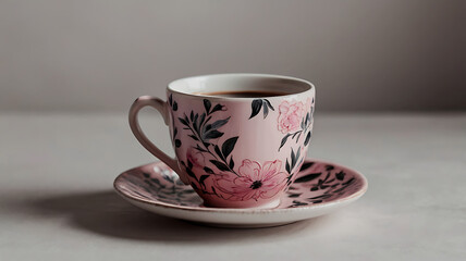 Fototapeta premium A cup of coffee roasted coffee beans fresh coffee in an elegant mug on a workspace background