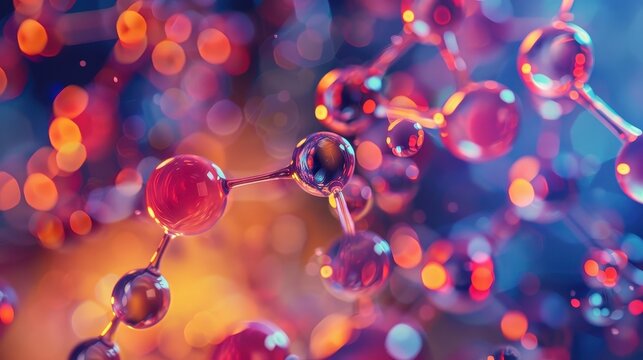 A vibrant representation of choleic acid molecular structure showcasing intricate connections in a colorful background with blurred luminescence