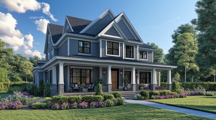 Charming Modern House with Lush Garden and Sunlight