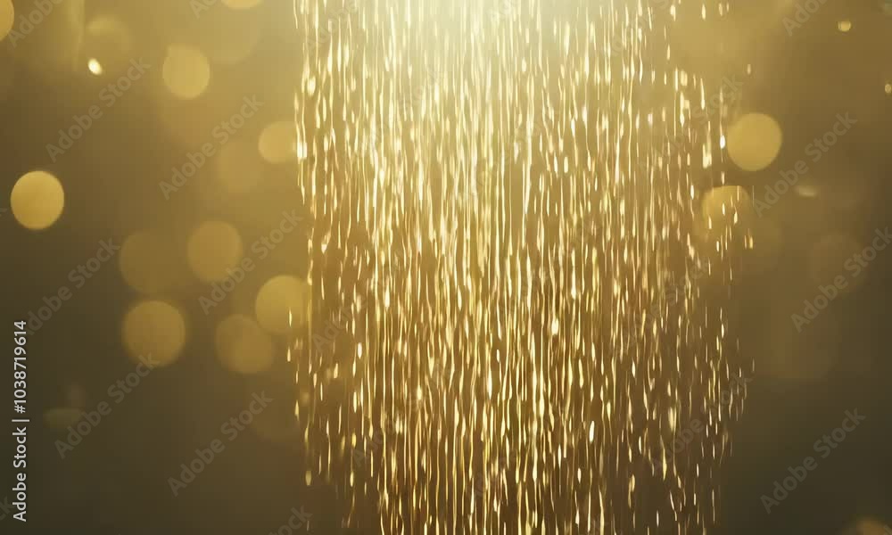 Poster A stream of golden light falling down against a dark background with bokeh lights.