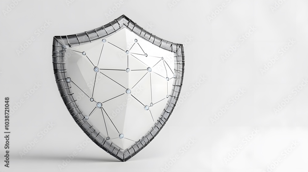 Poster cyber security safety shield in minimalistic style. 3d vector illustration. white background