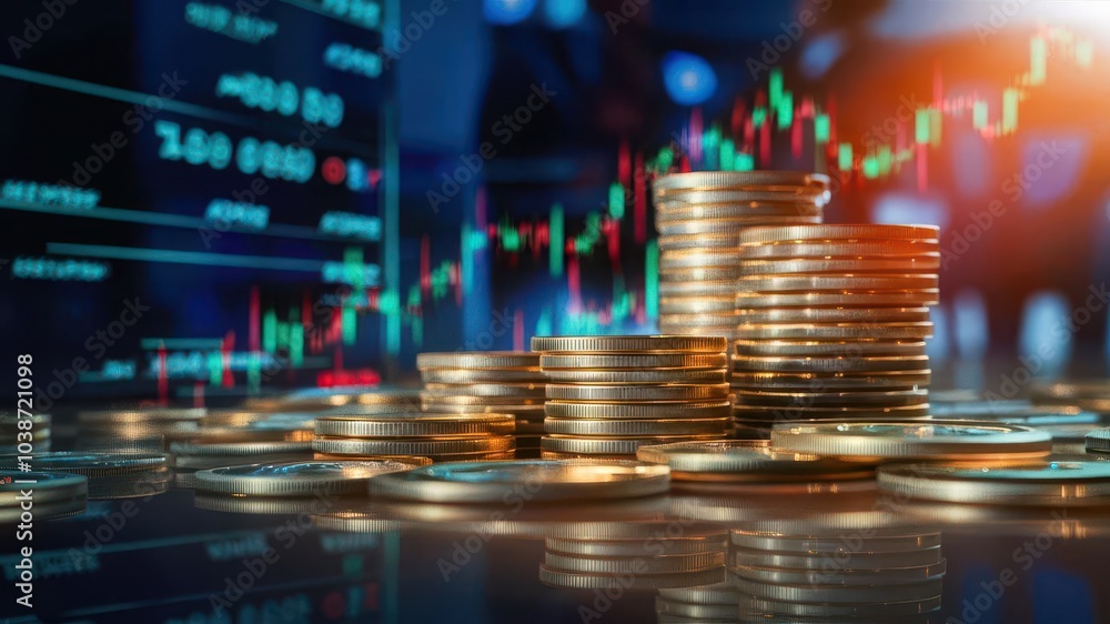 Poster investing insights navigating the dynamic world of cryptocurrency and stock markets with coins and d