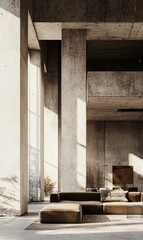 Modern, minimalist interior with concrete walls.