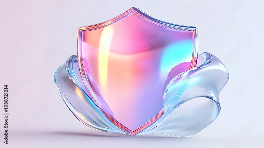 Poster cyber security safety shield in minimalistic style. 3d vector illustration. white background