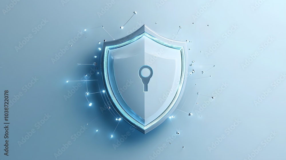 Wall mural cyber security safety shield in minimalistic style. 3d vector illustration. white background