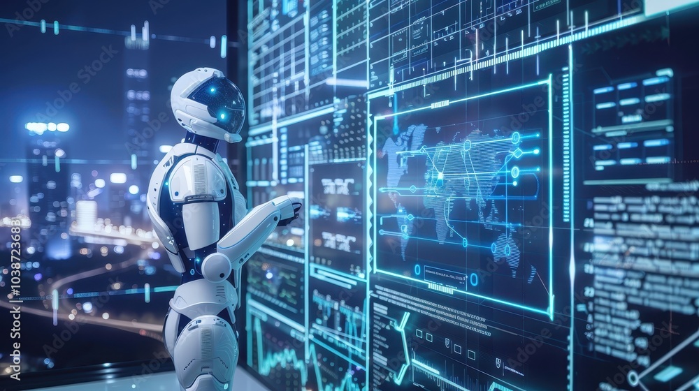 Poster futuristic ai interface with transparent display