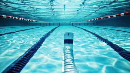 Obraz premium A swimming pool lane marker underwater, indoor setting with clear blue water, Contemporary style