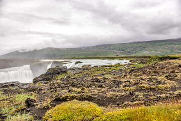 Akureyri, Iceland - August 9, 2024: Godafoss Falls in the region outside of Akureyri, Iceland
