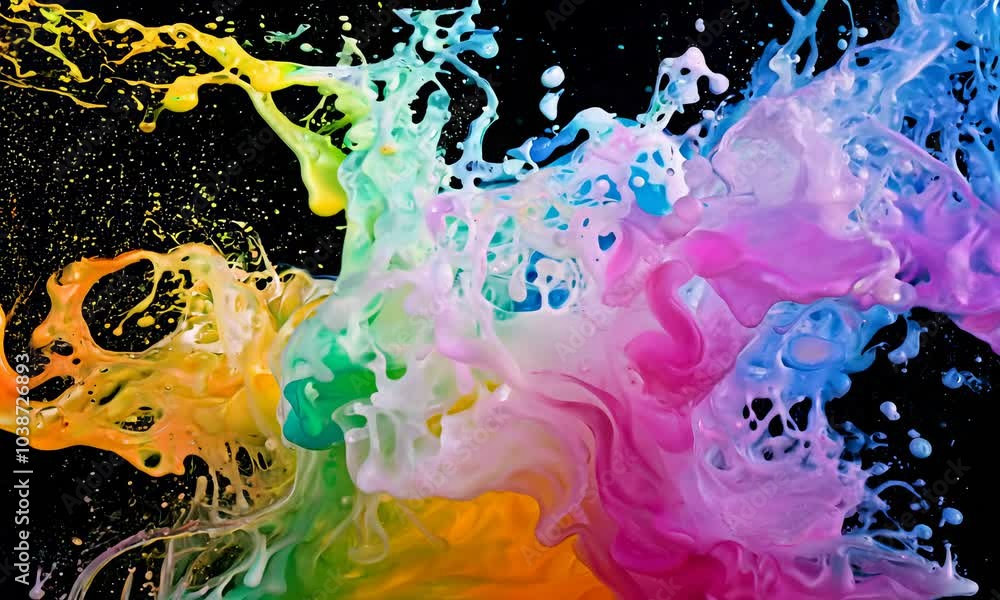 Poster A vibrant explosion of colors  capturing a dynamic and abstract art piece through a paint splash.