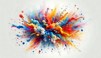 Abstract color explosion with splashes of bright paint on a white background,generative ai