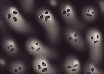 background with cute Halloween ghosts illustration in black and white with cute faces