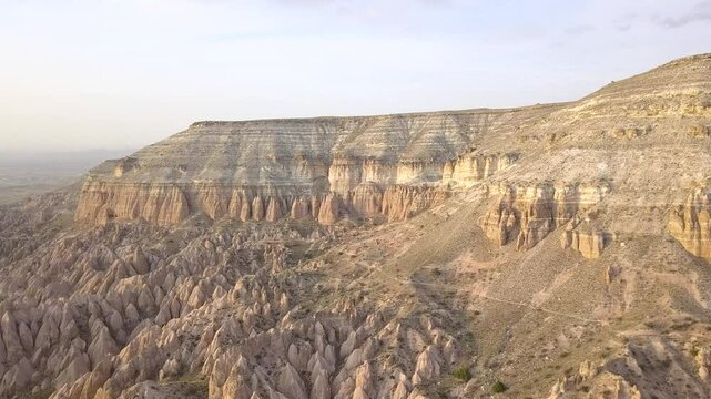 Drone video of the Red Valley at sunset in Cappadocia Turkey