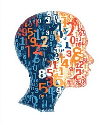 Colorful silhouette of a head filled with numbers representing data and information