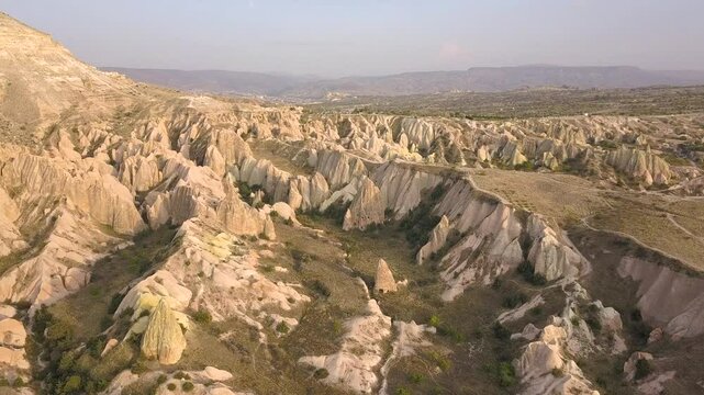 Drone video of the Red Valley at sunset in Cappadocia Turkey