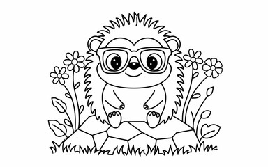 Obraz premium White and black color design Animals coloring page design illustration white background design with sunglass ,tree, sitting animal