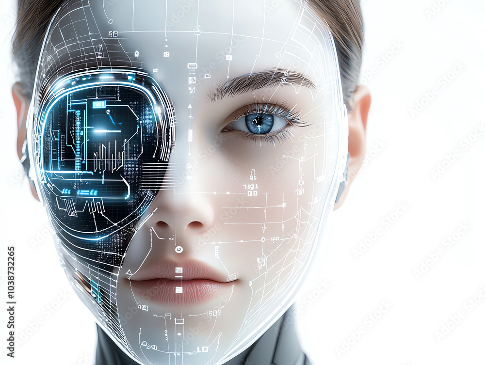 Aufkleber exploring the future a hyperrealistic ai avatar on a digital screen displaying the intersection of t