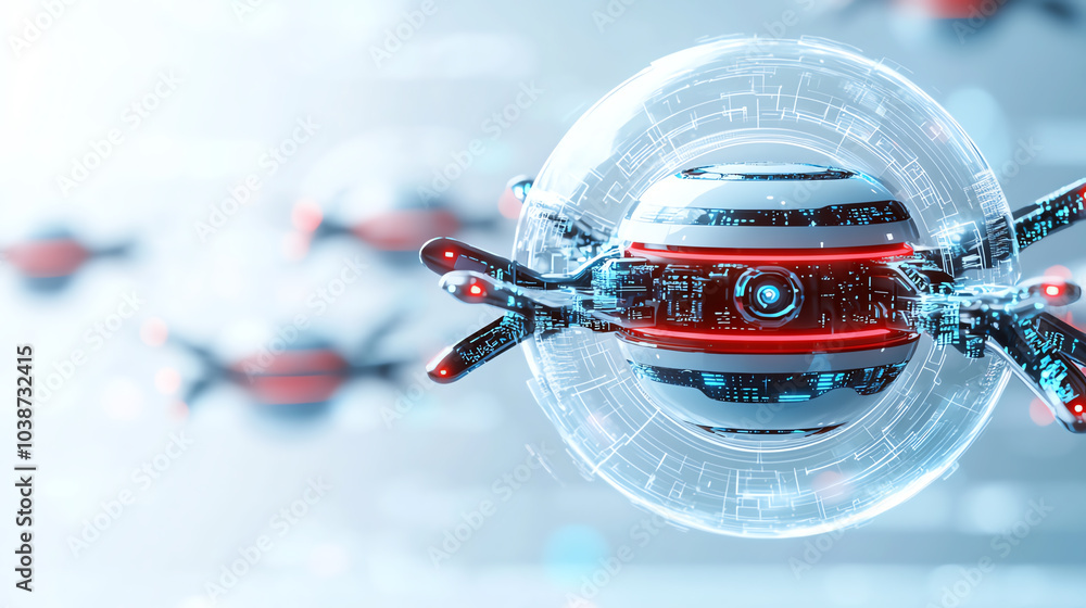 Poster exploring the future of coordinated drone swarms advanced technologies in sci-fi inspired flight