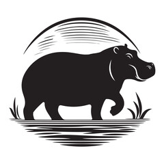 Silhouette Hippo Illustration in Minimalist Nature Inspired of Animal Design