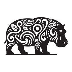 Modern Tribal Hippo Silhouette Illustration , Bold Abstract Animal Design