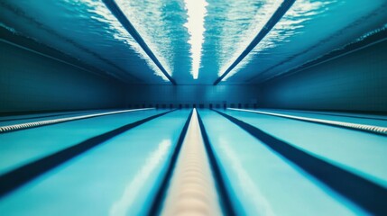 A swimming pool lane marker underwater, indoor setting with clear blue water, Minimalist style