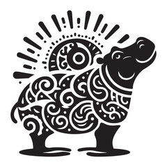 Stylized Artistic Hippopotamus Silhouette Illustration