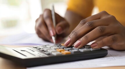Close-up of a Person's Hand Using a Calculator
