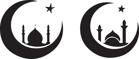 Masjid Clipart, Vector mosque silhouette illustration 