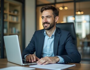 Obraz premium businessman working on laptop computer