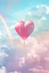 Fototapeta premium Whimsical Valentine's Hot Air Balloon in Dreamy Pastel Skies for Greeting Card Design