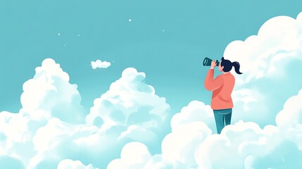 Person taking photos in the clouds, vibrant sky, dreamy atmosphere.