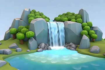 Tranquil Waterfall Flowing Through Lush Greenery Surrounded By Majestic Rocks