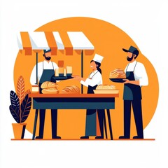 Local Baker Selling Freshly Baked Bread at Market