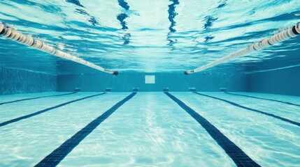 A swimming pool lane marker underwater, indoor setting with clear blue water, Modern style