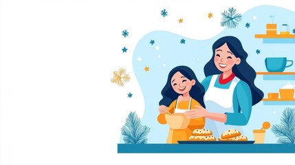 Fototapeta premium Mother and Daughter Smiling While Baking Cookies Together
