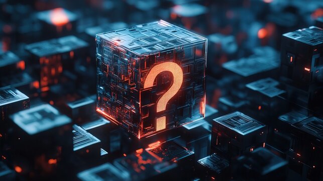 Question mark floating, metaverse cube geometric technology - Powered by Adobe