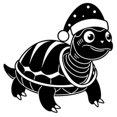 turtle in a santa hat with festive decorations