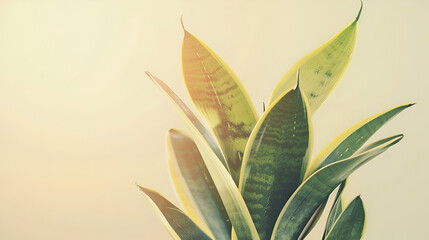 Obraz premium Sansevieria trifasciata plant on grunge background ,Some long green leaves over a white background , green fresh dracaena Malaika flowers with water drops 