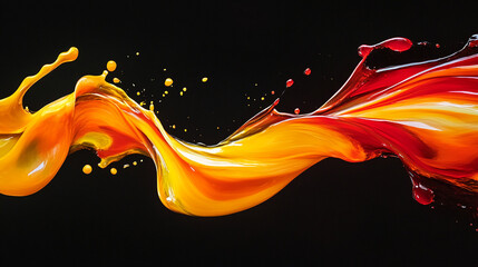 A splash of orange and red paint creates a dynamic swirl against a black background. Abstract art illustration
