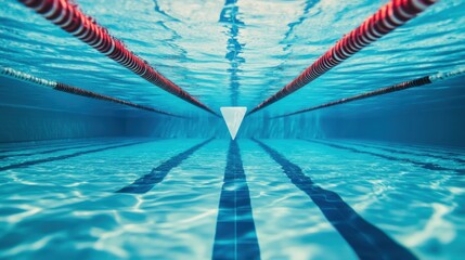 Obraz premium A swimming pool lane marker underwater, indoor setting with clear blue water, Serene style