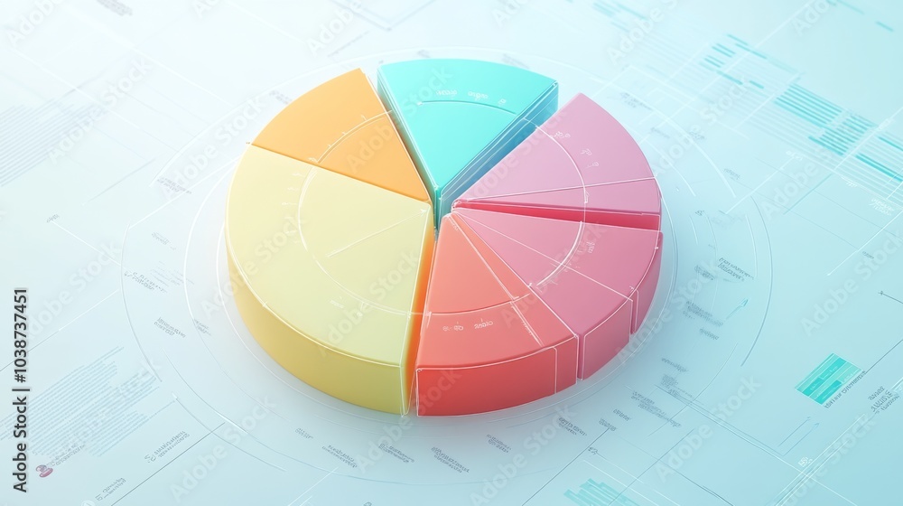 Poster colorful pie chart with data elements in background