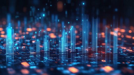 Arrows and graphs in blue glowing representing financial growth 